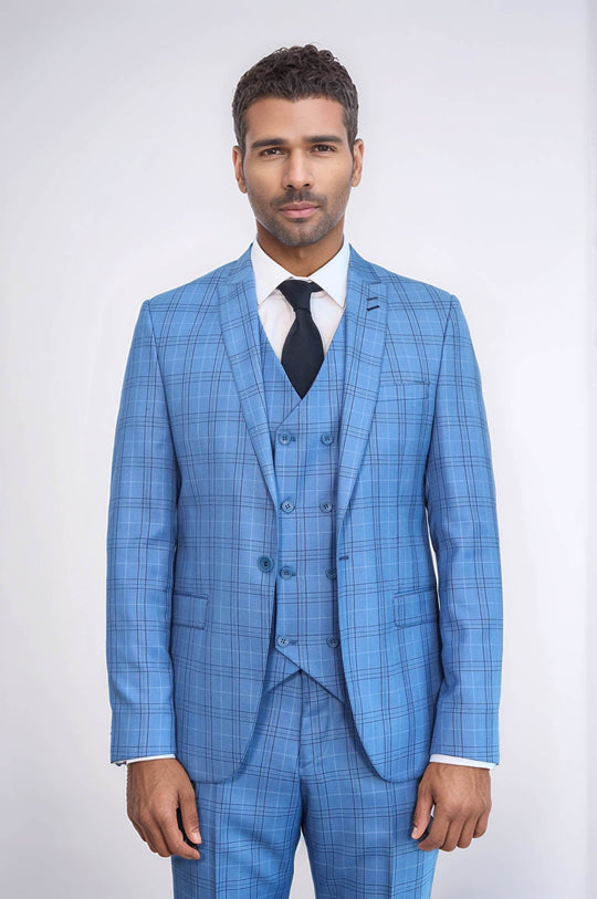 Costume bleu clair à carreaux pour homme - Wessi