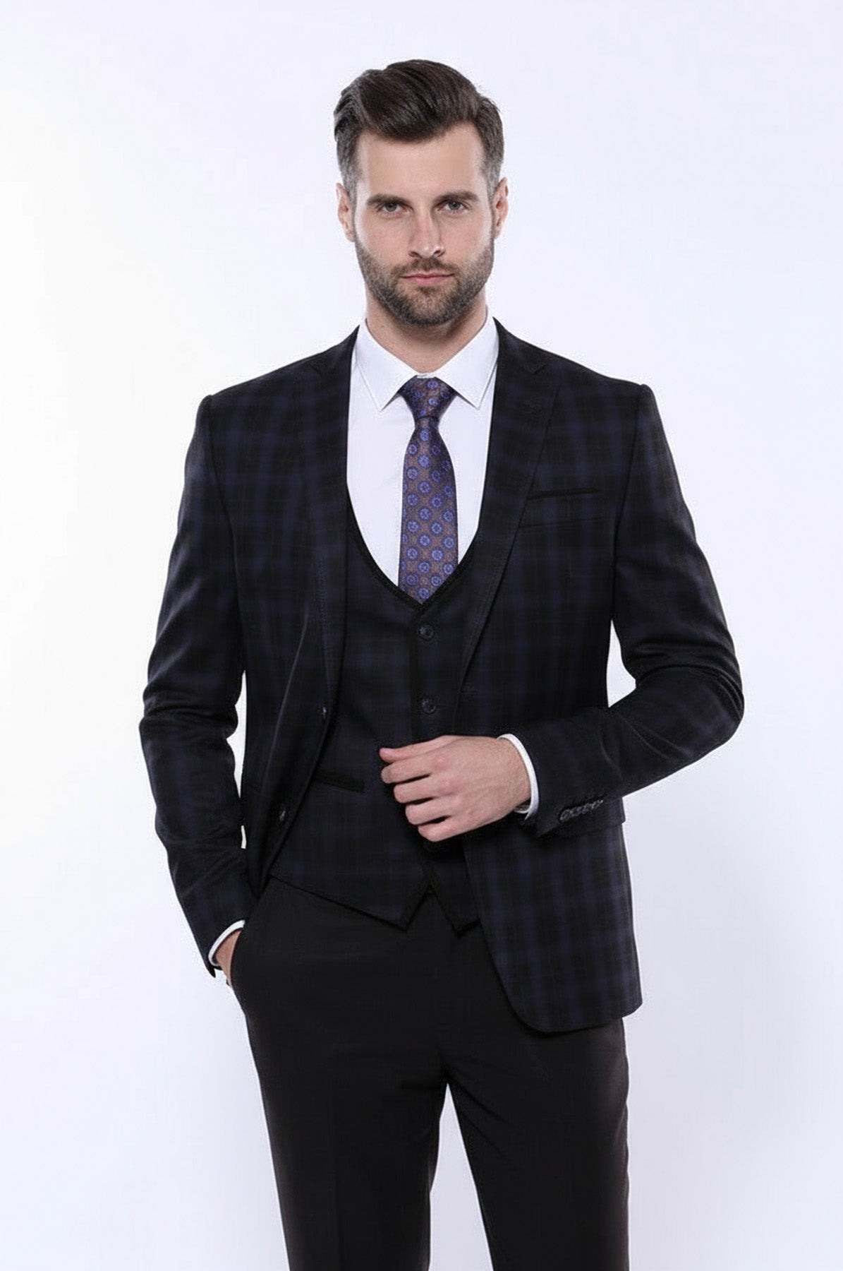 Black Plaid 3-Piece Winter Suit | Wessi Men's Suit – Wessi