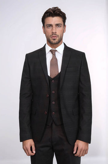 Traje 3 piezas invierno hombre cuadros marrón - Wessi