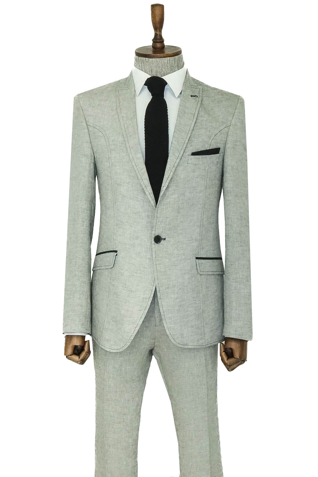 Cotton Slim Fit Textured Grey Men Suit - Wessi