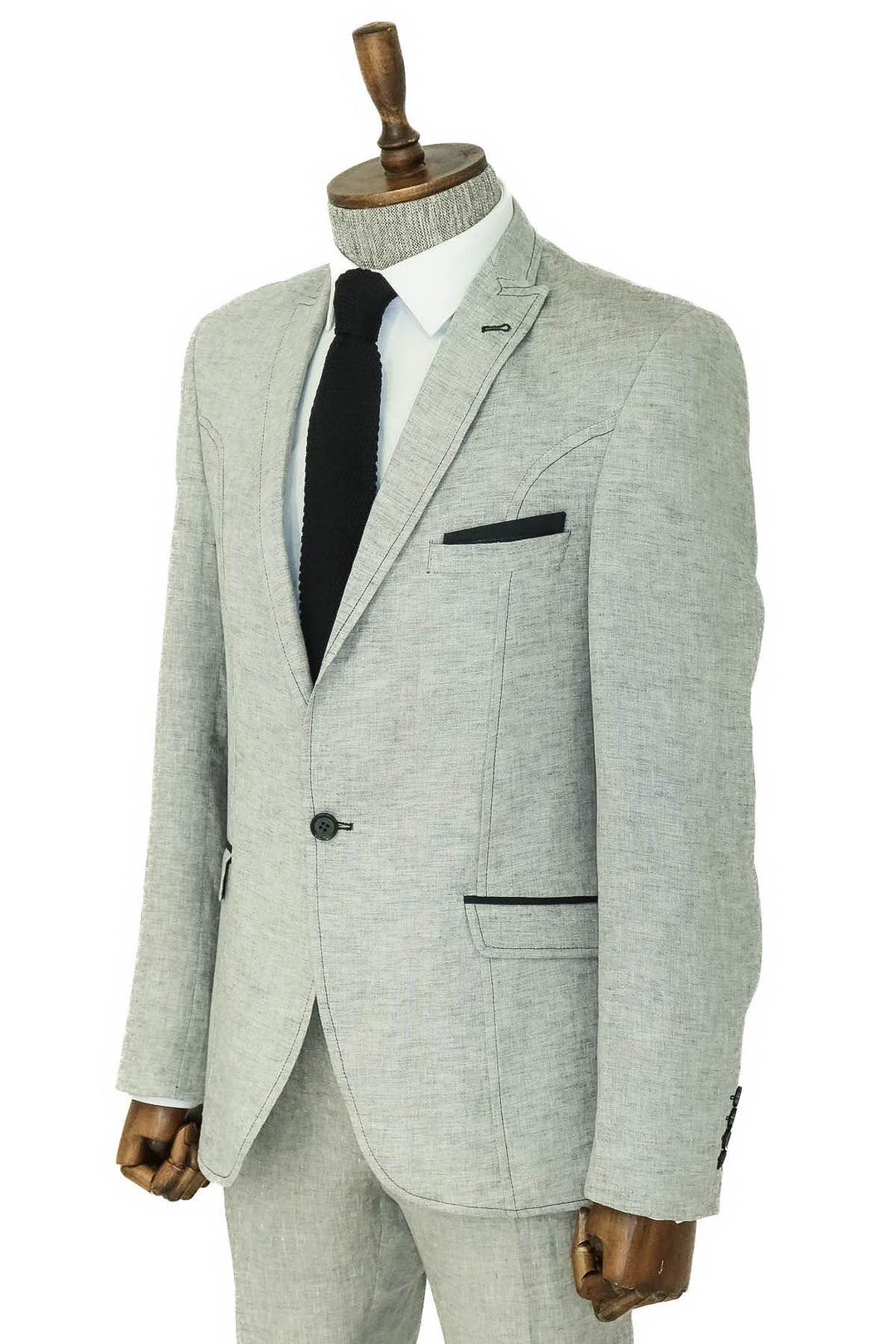 Cotton Slim Fit Textured Grey Men Suit - Wessi