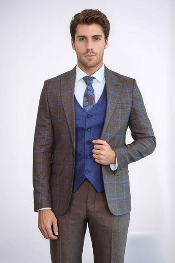 Traje de cuadros marrón y azul | wess