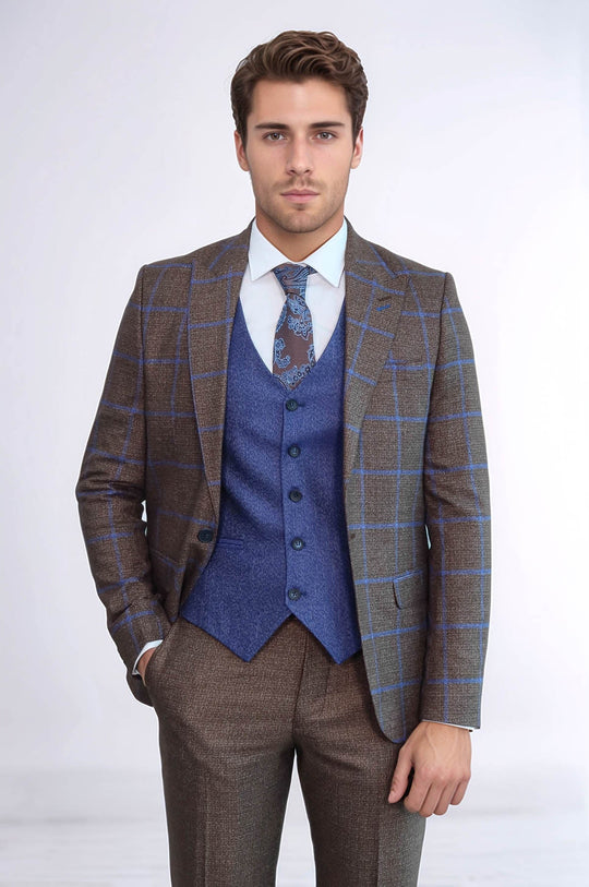 Traje de cuadros marrón y azul | wess