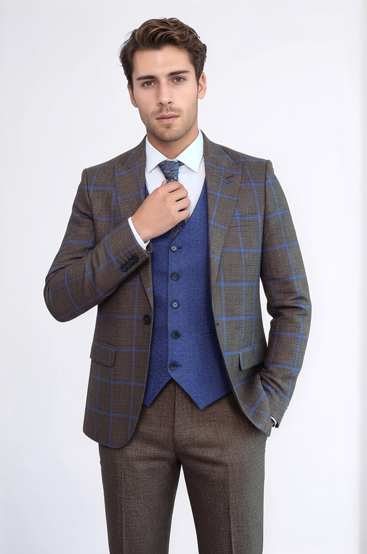 Costume à carreaux marron et bleu | Wess