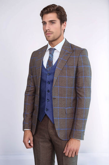 Traje de cuadros marrón y azul | wess