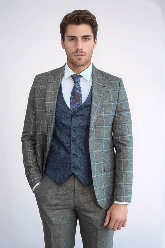 Vested Grey Men Suit - Wessi