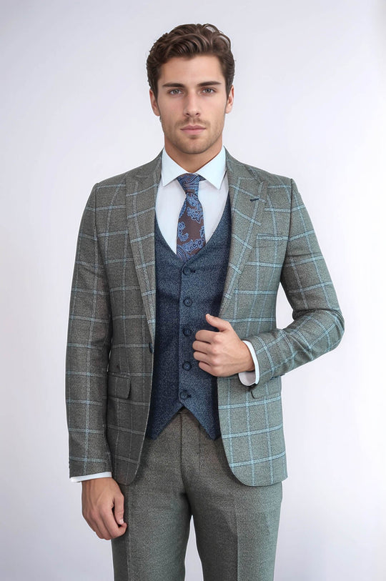 Vested Grey Men Suit - Wessi