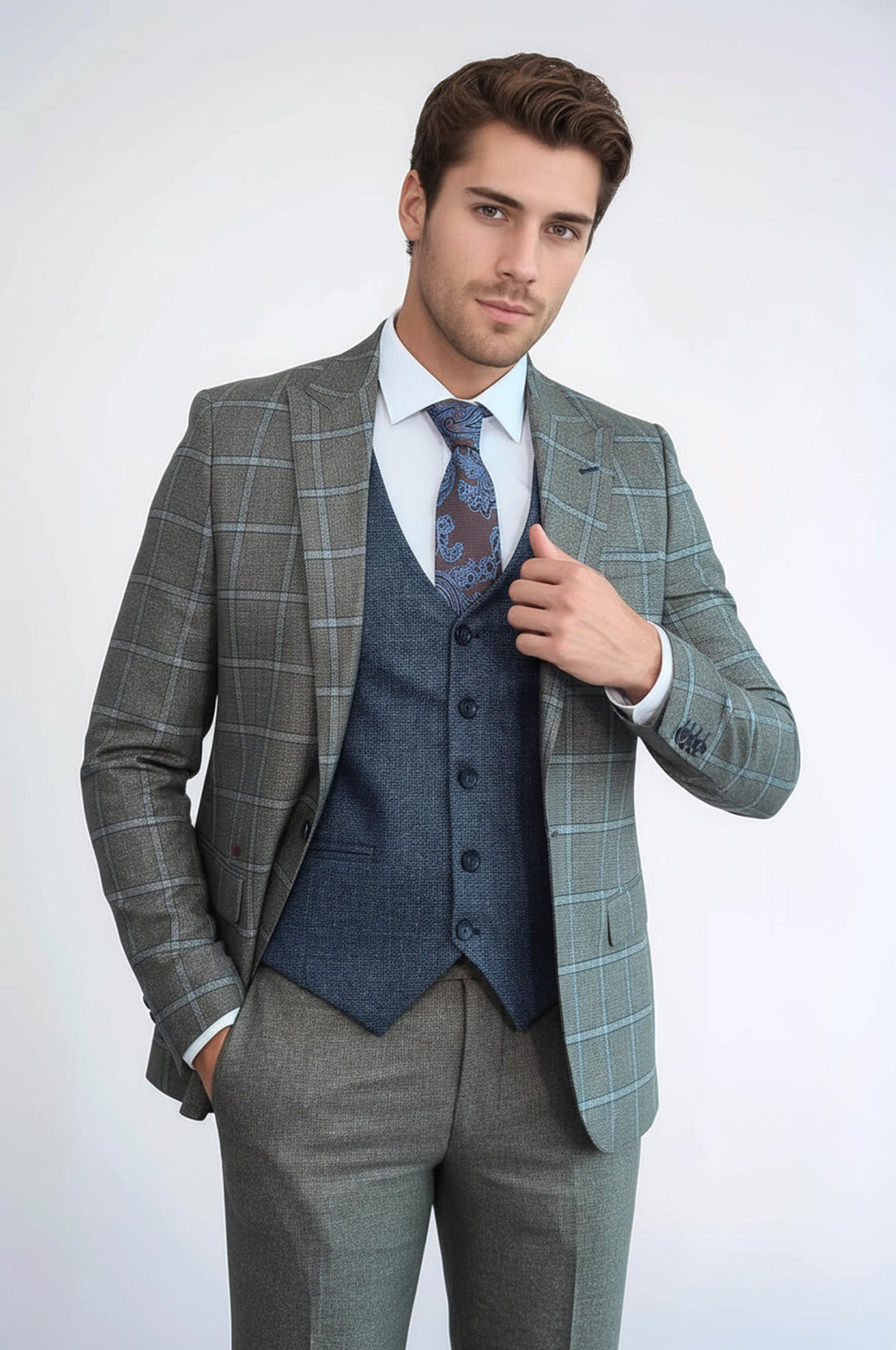 Vested Grey Men Suit - Wessi