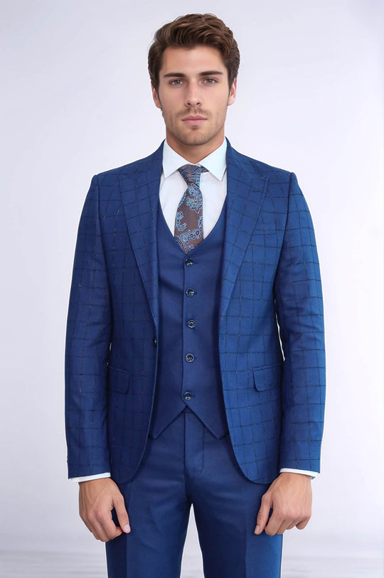 Abito gilet blu con blazer scozzese - Wessi