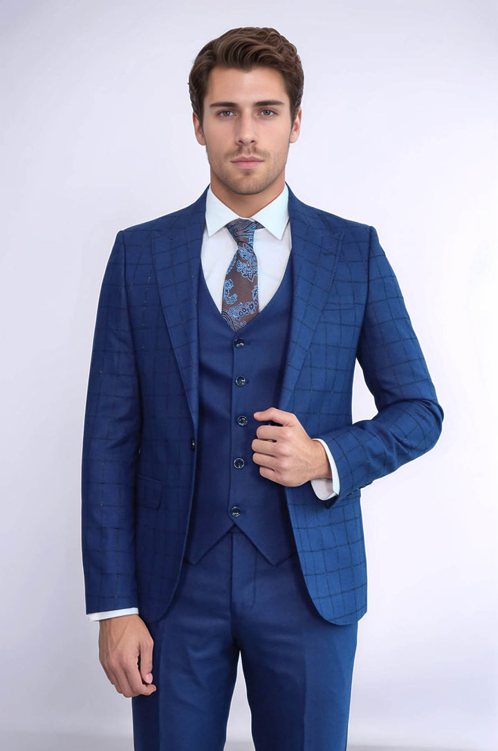 Abito gilet blu con blazer scozzese - Wessi