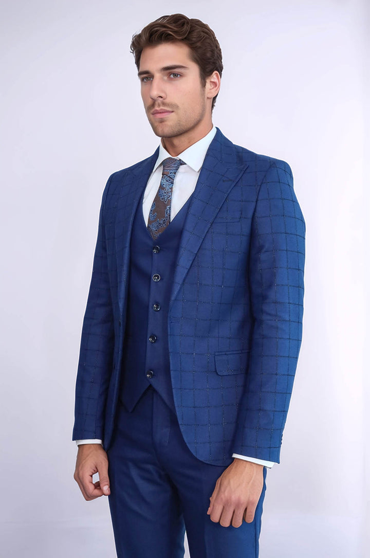 Abito gilet blu con blazer scozzese - Wessi