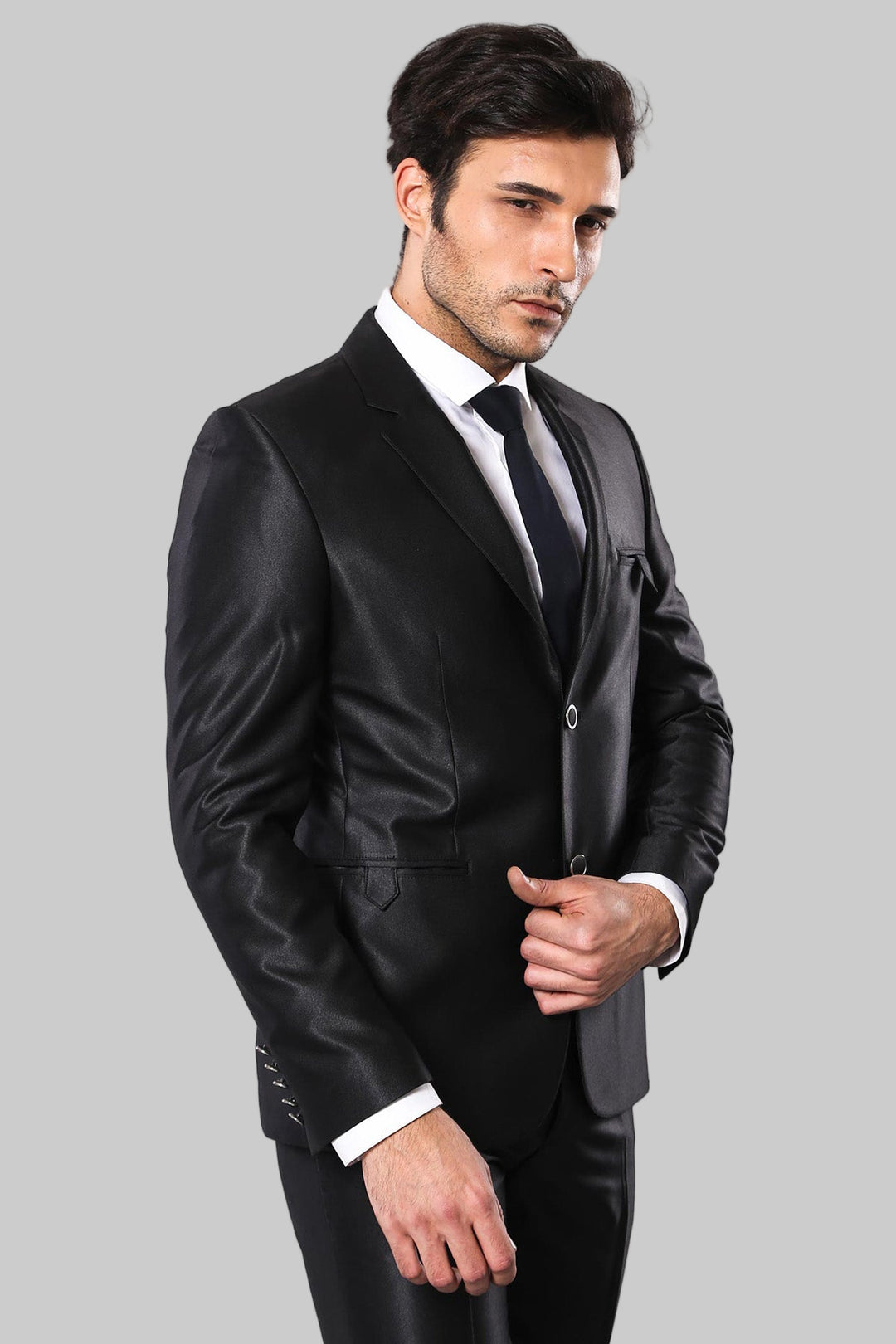 Shiny Black Men's Suit - Wessi