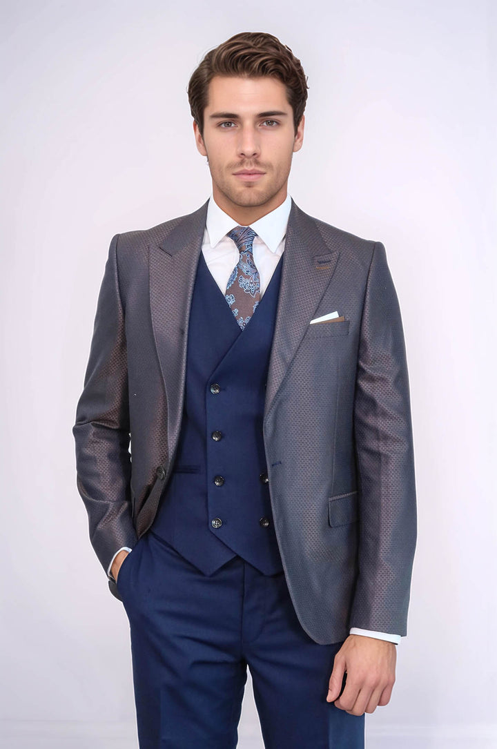 Abito da uomo marrone fantasia blu navy - Wessi