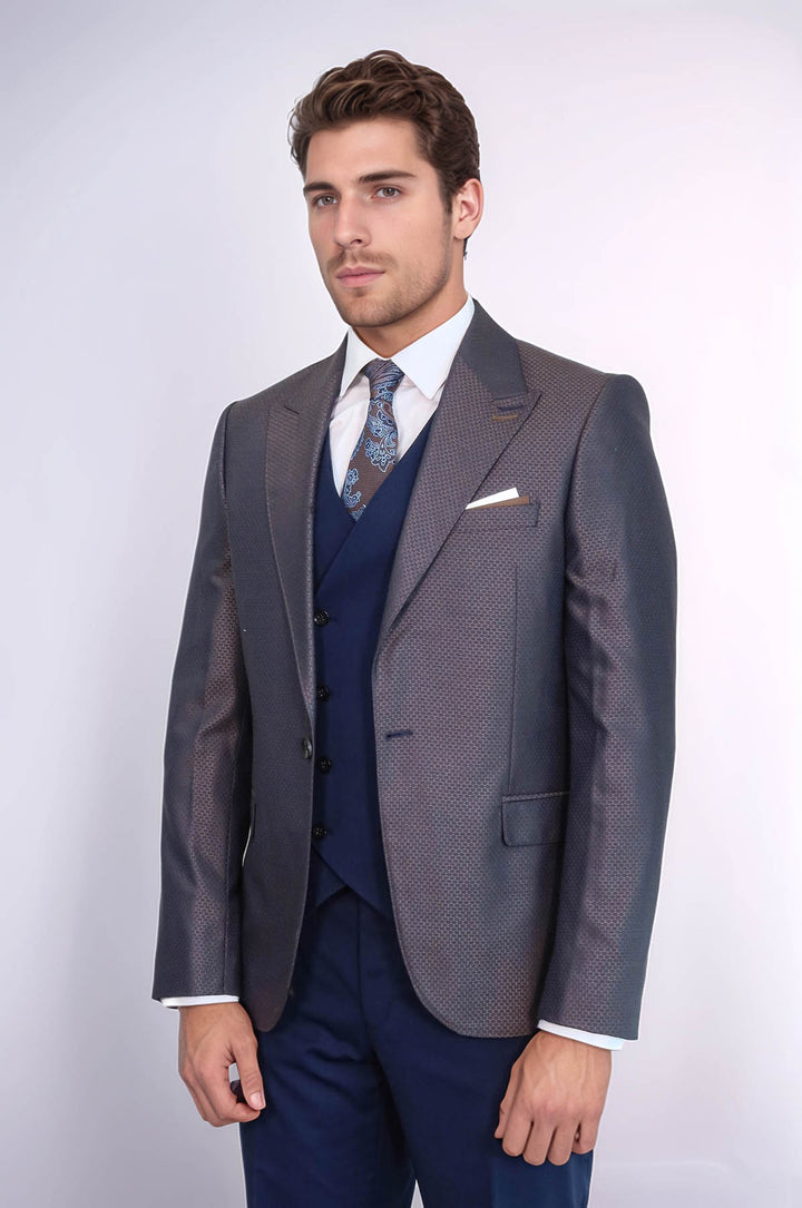 Abito da uomo marrone fantasia blu navy - Wessi