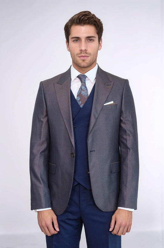 Abito da uomo marrone fantasia blu navy - Wessi