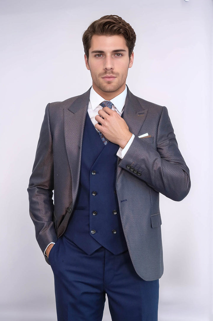 Abito da uomo marrone fantasia blu navy - Wessi
