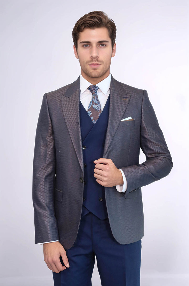 Abito da uomo marrone fantasia blu navy - Wessi