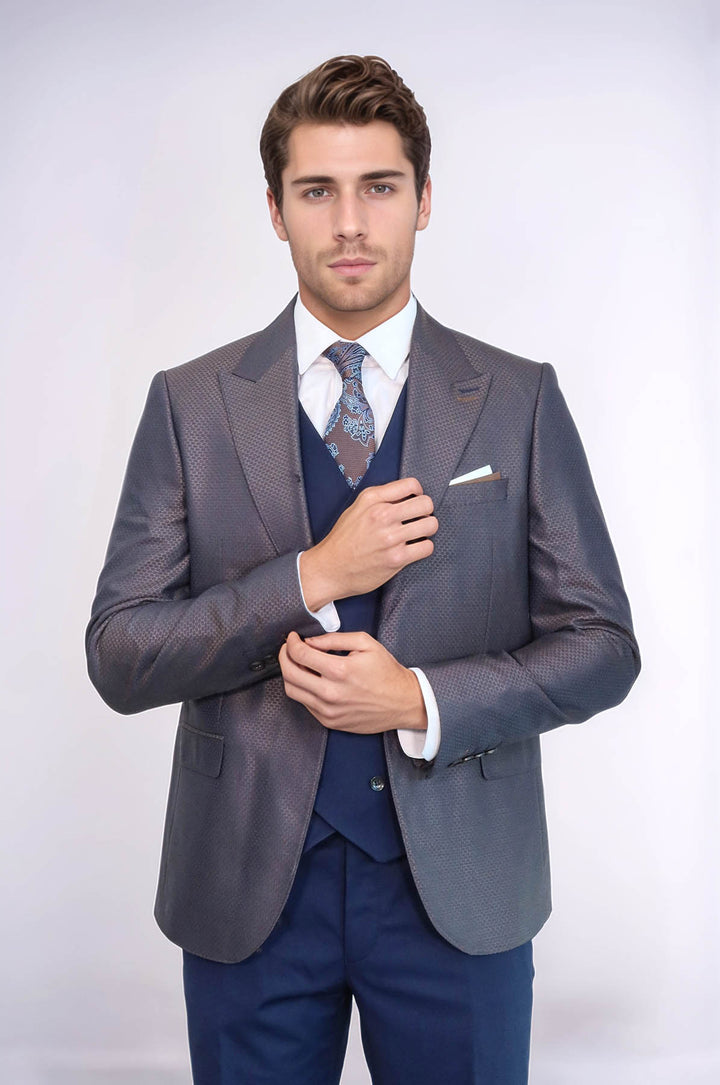 Abito da uomo marrone fantasia blu navy - Wessi