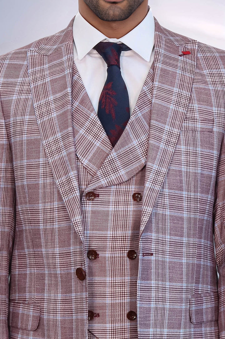 Costume Italien Coupe Slim à Carreaux Bordeaux - Wessi