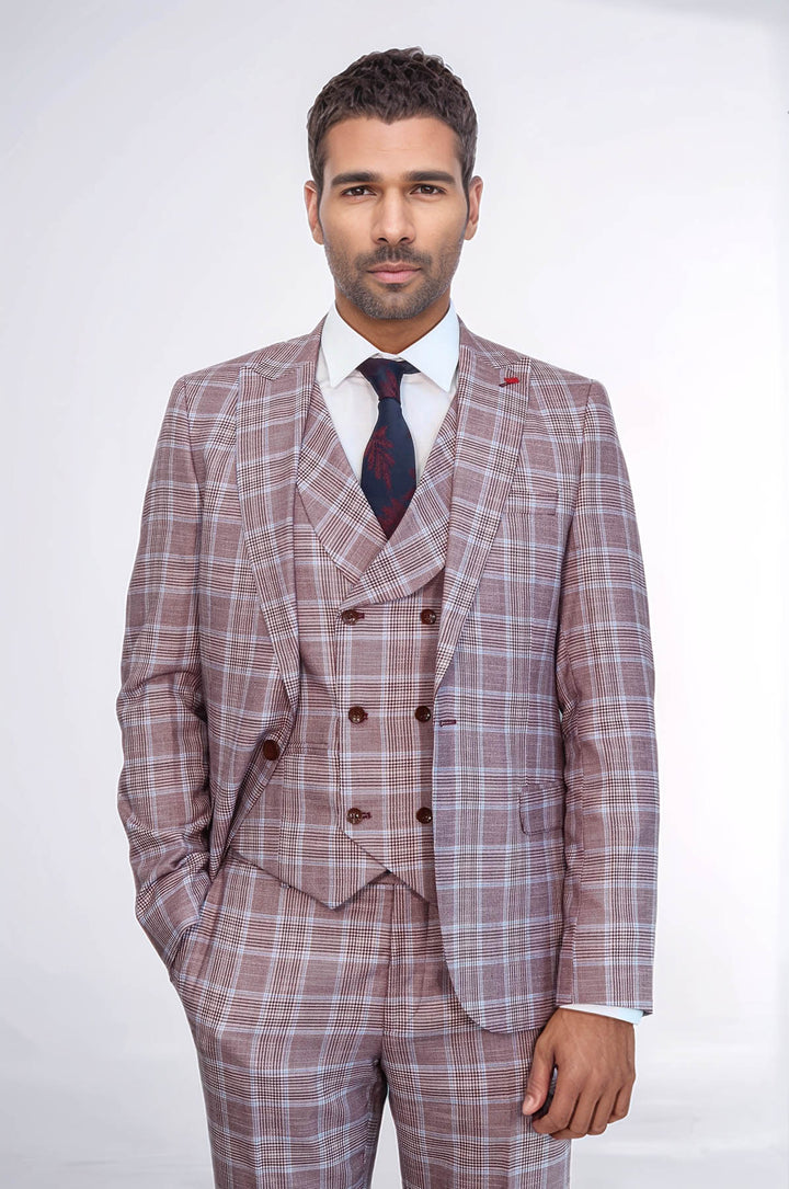 Costume Italien Coupe Slim à Carreaux Bordeaux - Wessi