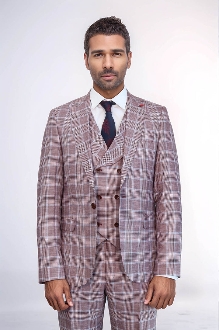 Costume Italien Coupe Slim à Carreaux Bordeaux - Wessi