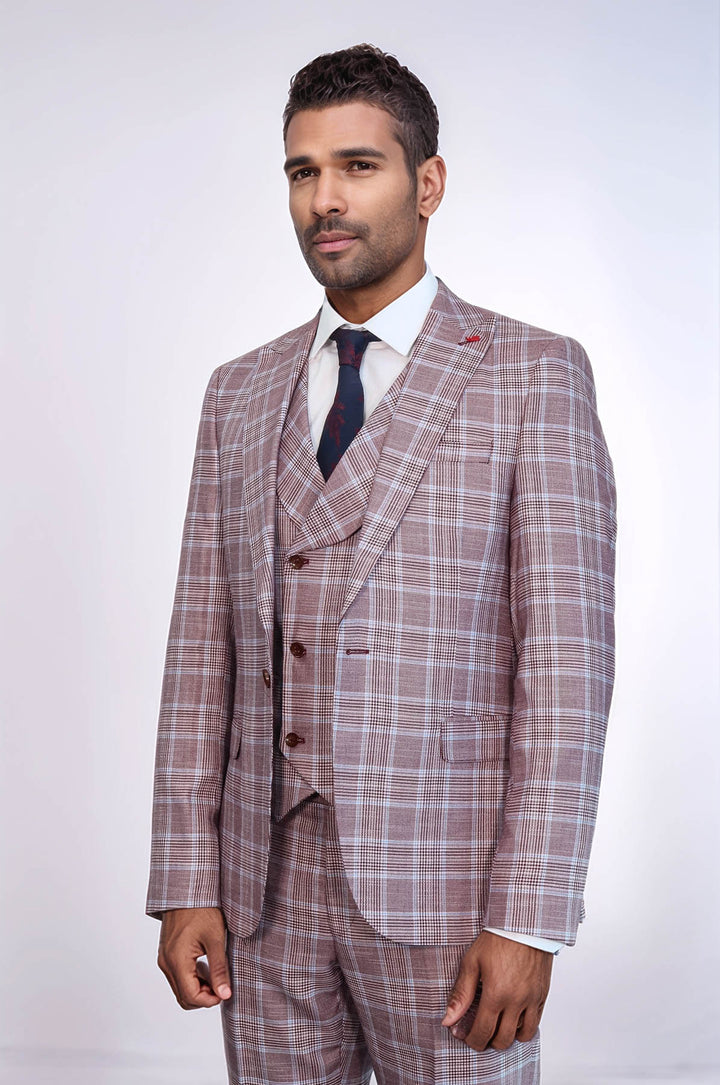 Costume Italien Coupe Slim à Carreaux Bordeaux - Wessi