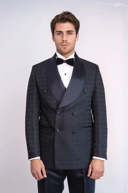 Black Patterned Double Breasted Tuxedo | Wessi Wessi - Discover Diversity Black Patterned Double Breasted Tuxedo | Wessi Wessi - Discover Diversity