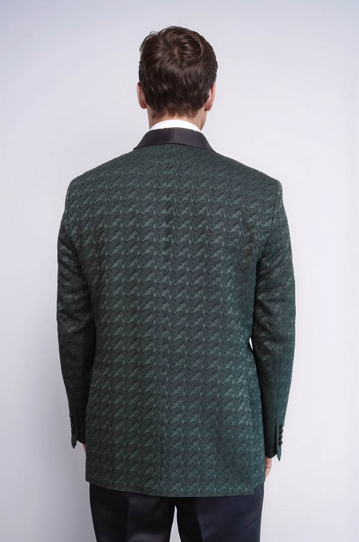 Traje de esmoquin para hombre de raso con cuello chal estampado cruzado verde oscuro - Wessi