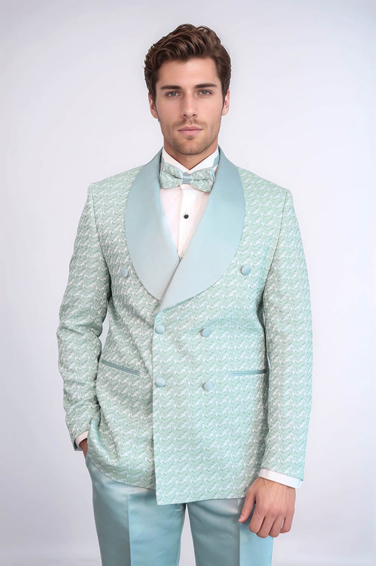Sage Green Patterned Double Breasted Tuxedo | Wessi Wessi - Discover Diversity Sage Green Patterned Double Breasted Tuxedo | Wessi Wessi - Discover Diversity