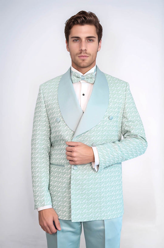 Sage Green Patterned Double Breasted Tuxedo | Wessi Wessi - Discover Diversity Sage Green Patterned Double Breasted Tuxedo | Wessi Wessi - Discover Diversity