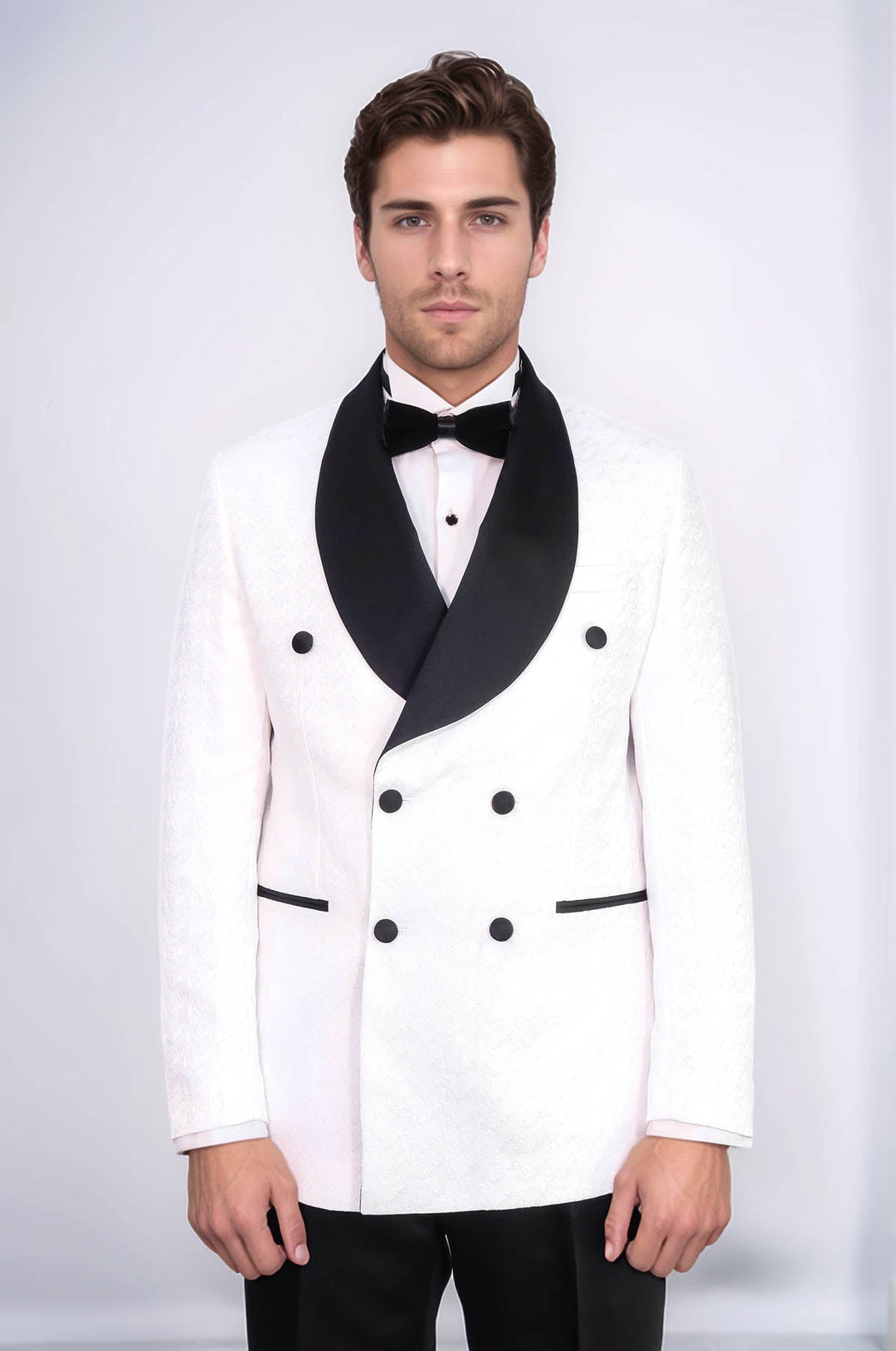 Costume de smoking homme blanc à double boutonnage en satin avec col châle - Wessi