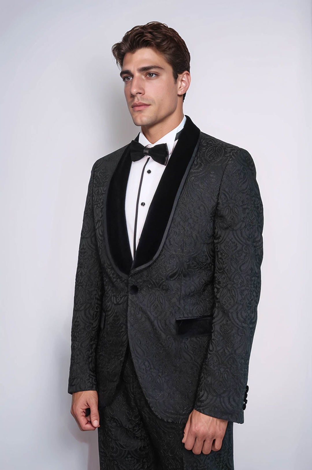Черный мужской костюм-смокинг с бархатным шалевым воротником из 2 предметов - Wessi