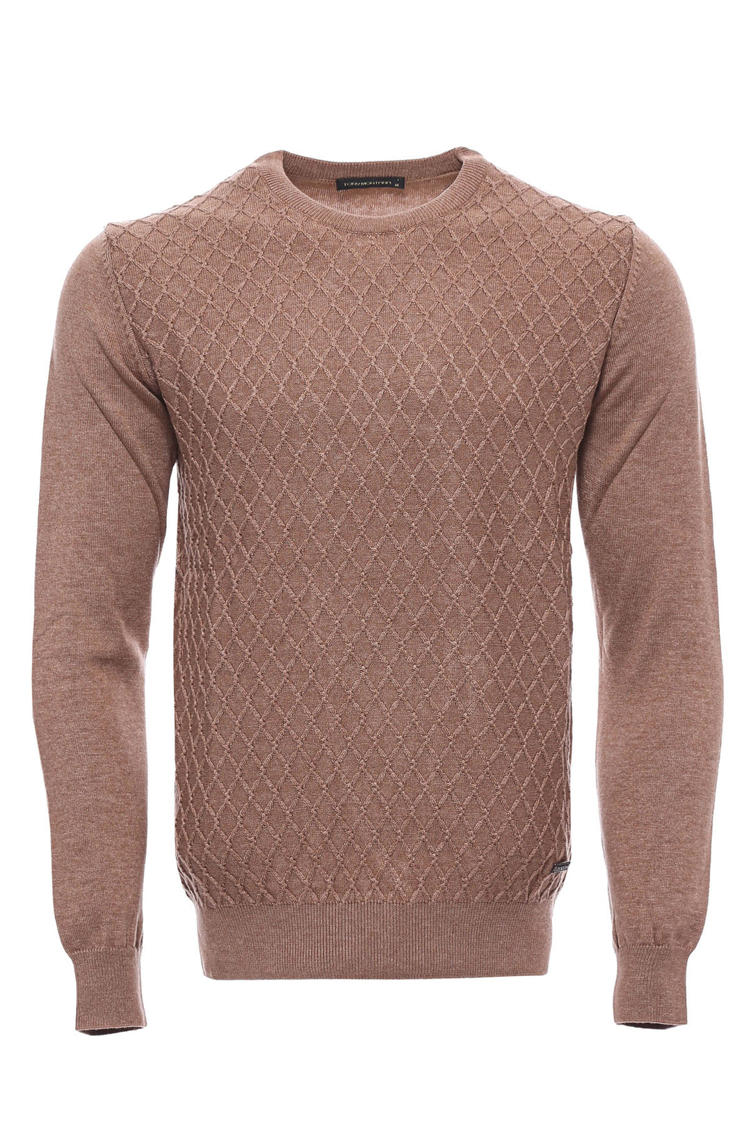 Maglione beige con collo circolare e motivo a rombi - Wessi