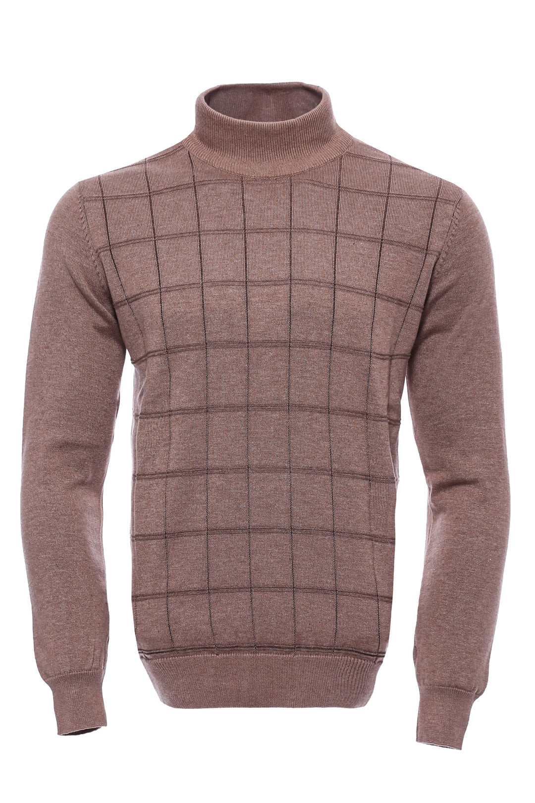 Jersey Medio Cuello Alto A Cuadros Beige - Wessi