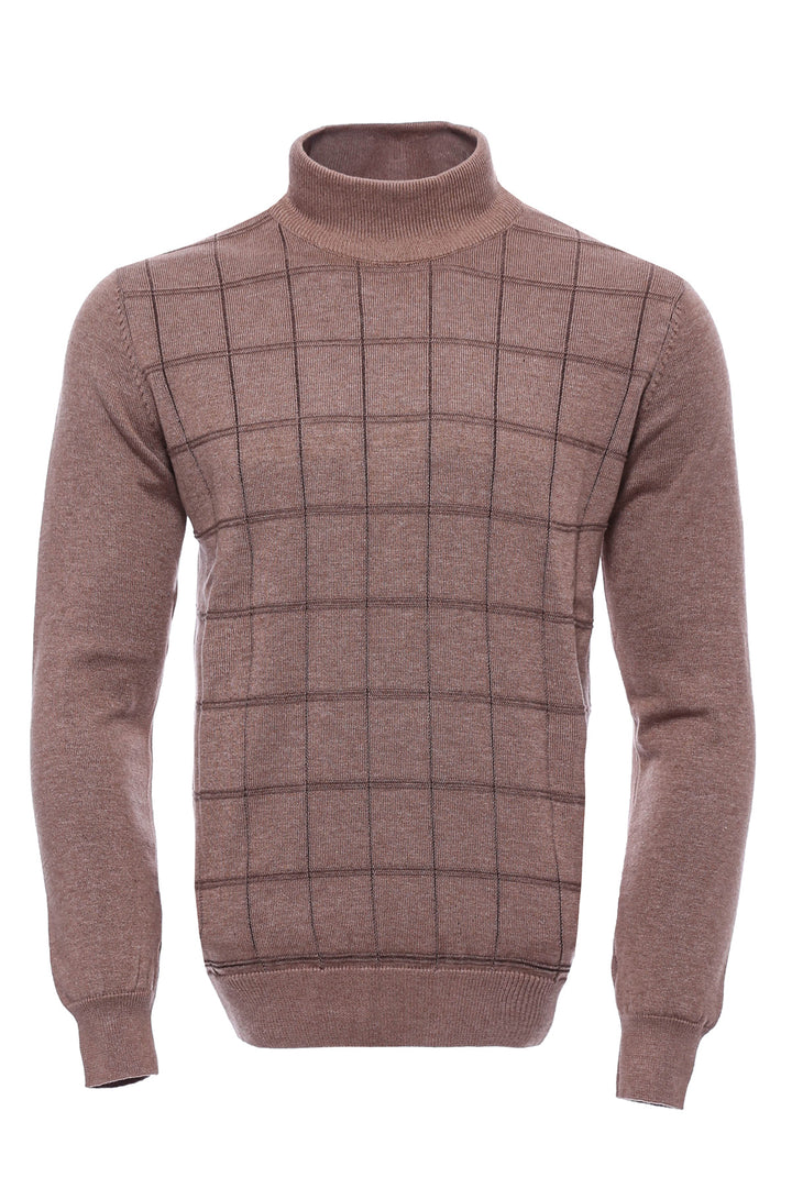 Jersey Medio Cuello Alto A Cuadros Beige - Wessi