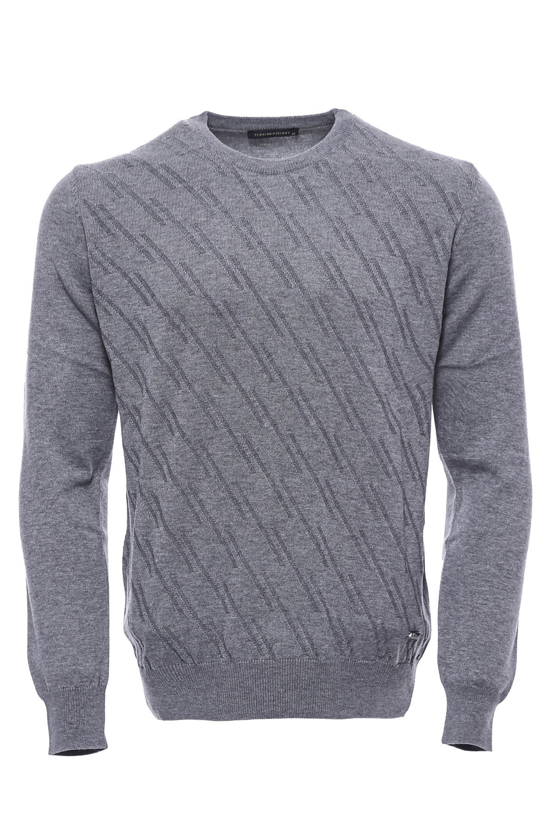Grey Patterned Circle Neck Sweater - Wessi
