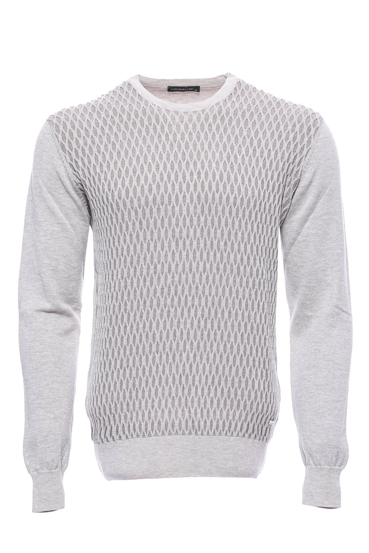 White Diamond Patterned Circle Neck Sweater - Wessi