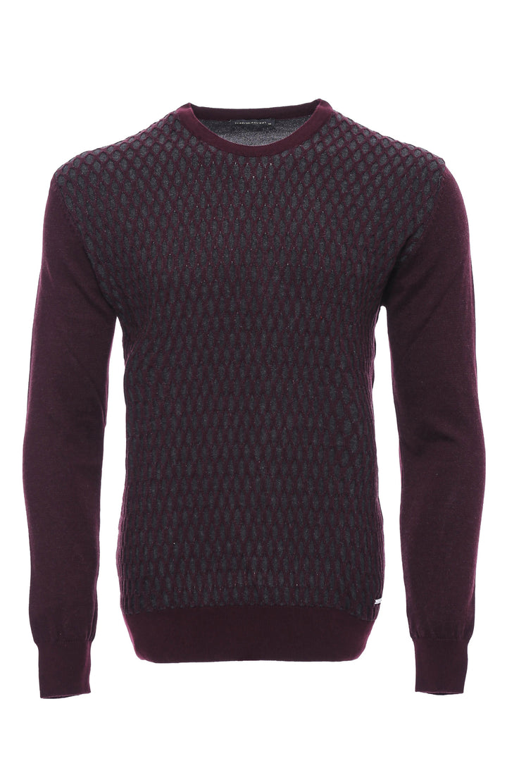 Maglione girocollo con motivo a rombi bordeaux - Wessi