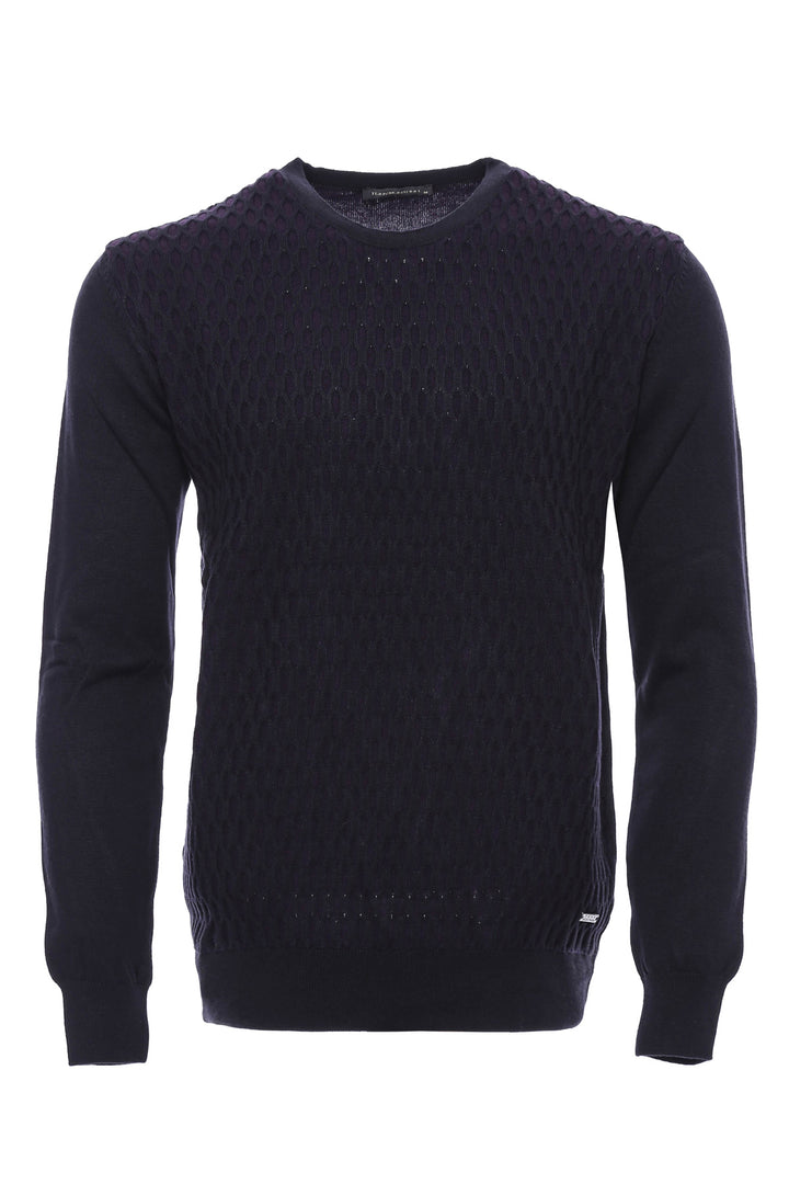Maglione girocollo con motivo a rombi blu navy - Wessi