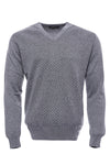 Dot Patterned V Neck Grey Sweater - Wessi