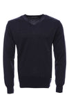 Dot Patterned V Neck Navy Blue Sweater - Wessi