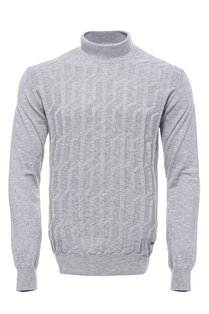 Grey Patterned Half Turtleneck Sweater - Wessi