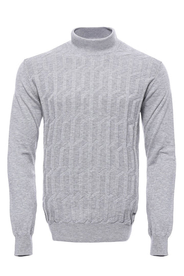 Pull Demi Col Roulé Gris à Motifs - Wessi