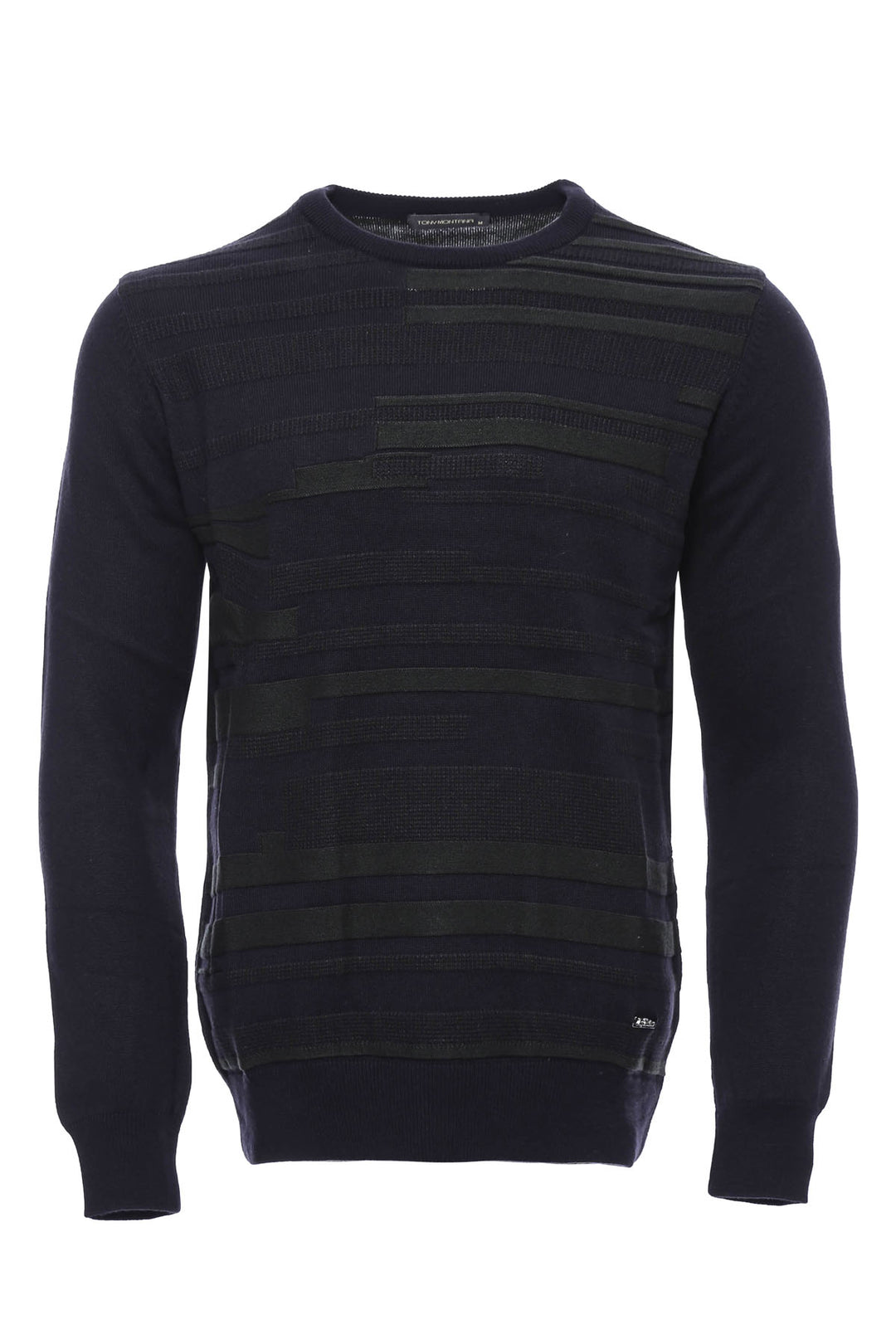 Navy Chest Patterned Circle Neck Sweater - Wessi
