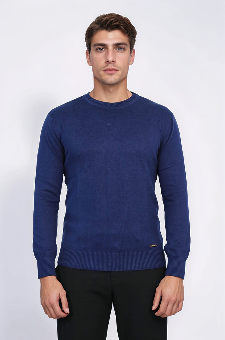 Circle Collar Navy Blue Sweater - Wessi