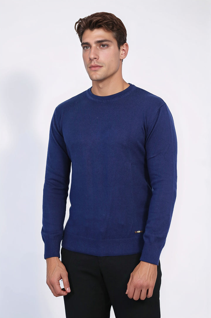 Circle Collar Navy Blue Sweater - Wessi