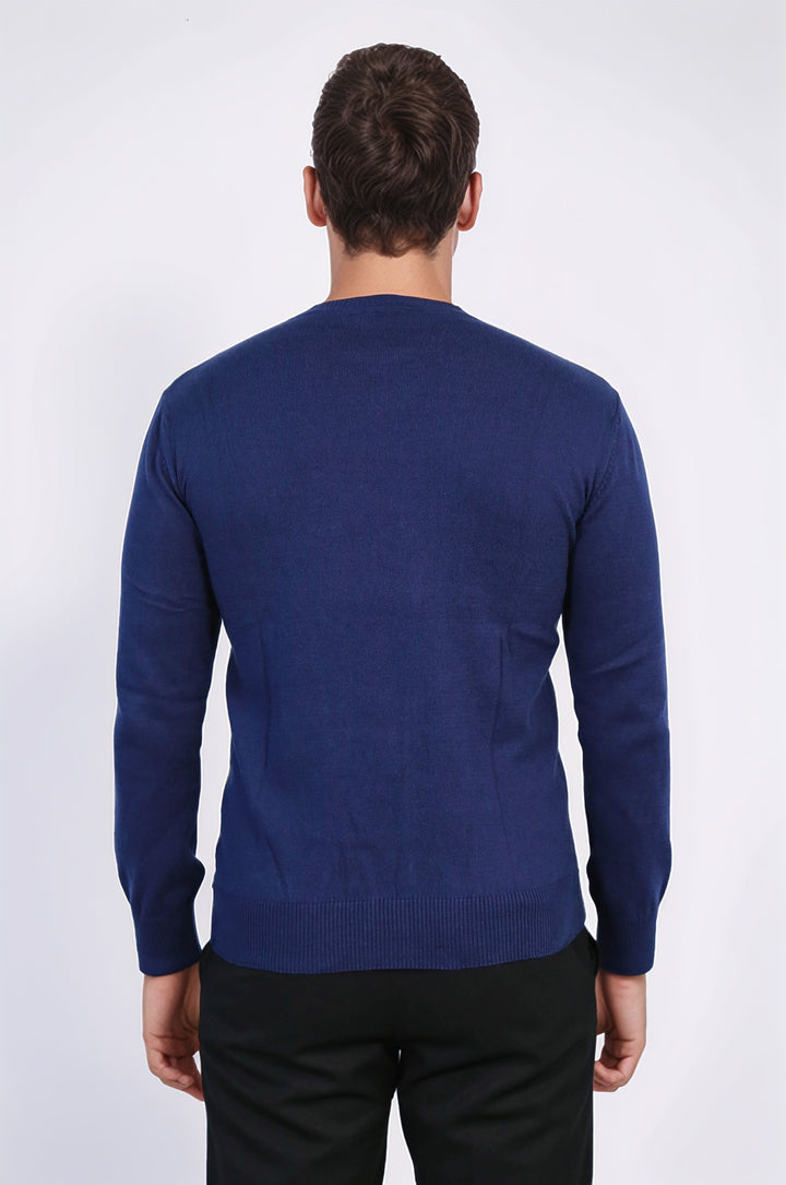 Circle Collar Navy Blue Sweater - Wessi