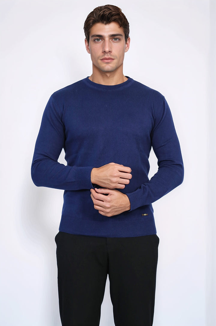 Circle Collar Navy Blue Sweater - Wessi
