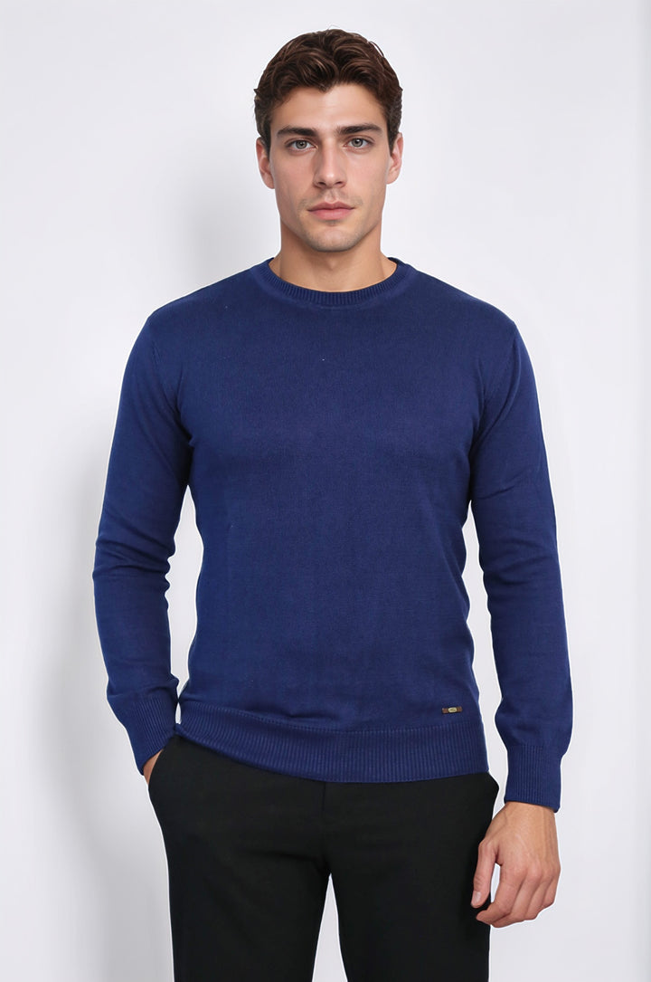 Circle Collar Navy Blue Sweater - Wessi