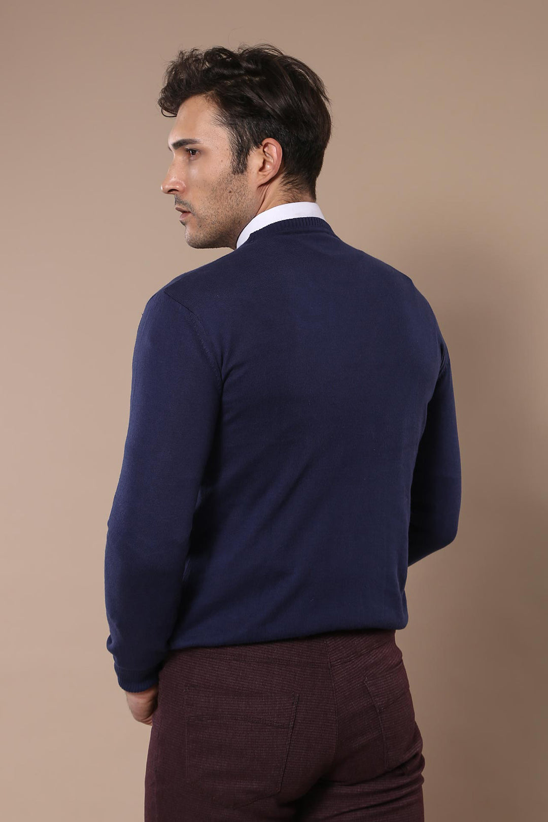 Circle Collar Navy Blue Sweater - Wessi